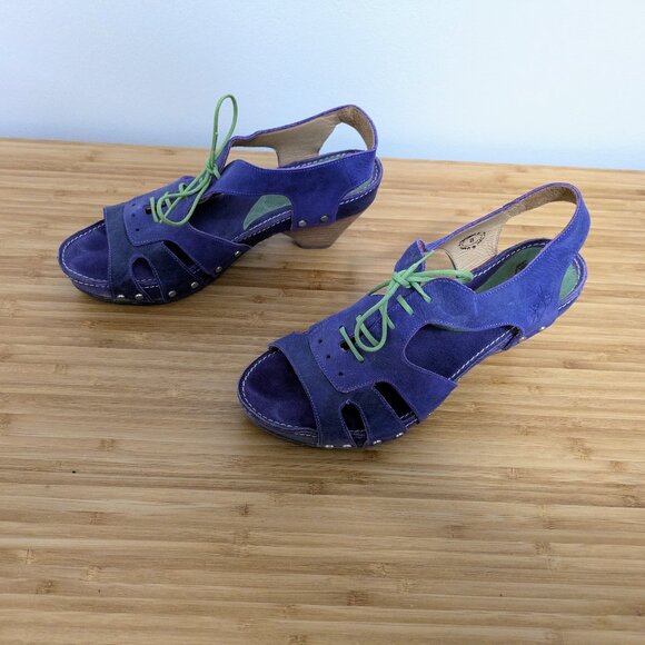 Fluevog Joni Sandals – Purple & Green Retro Heels, Worn Once - Picture 2 of 5